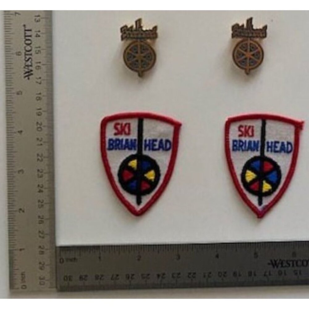 2 Vintage Collectible Ski Brian Head Patches and 2 Metal Brian Head Pins. Utah
